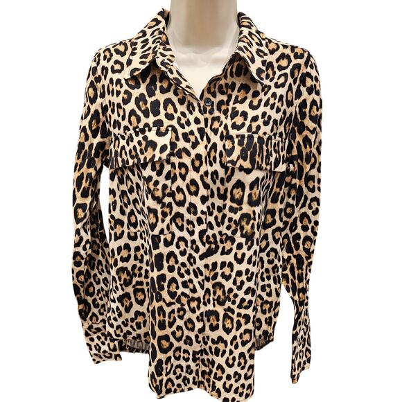 Good American size 1 (S) flap pocket leapord print button up long sleeve top EUC - Picture 2 of 9
